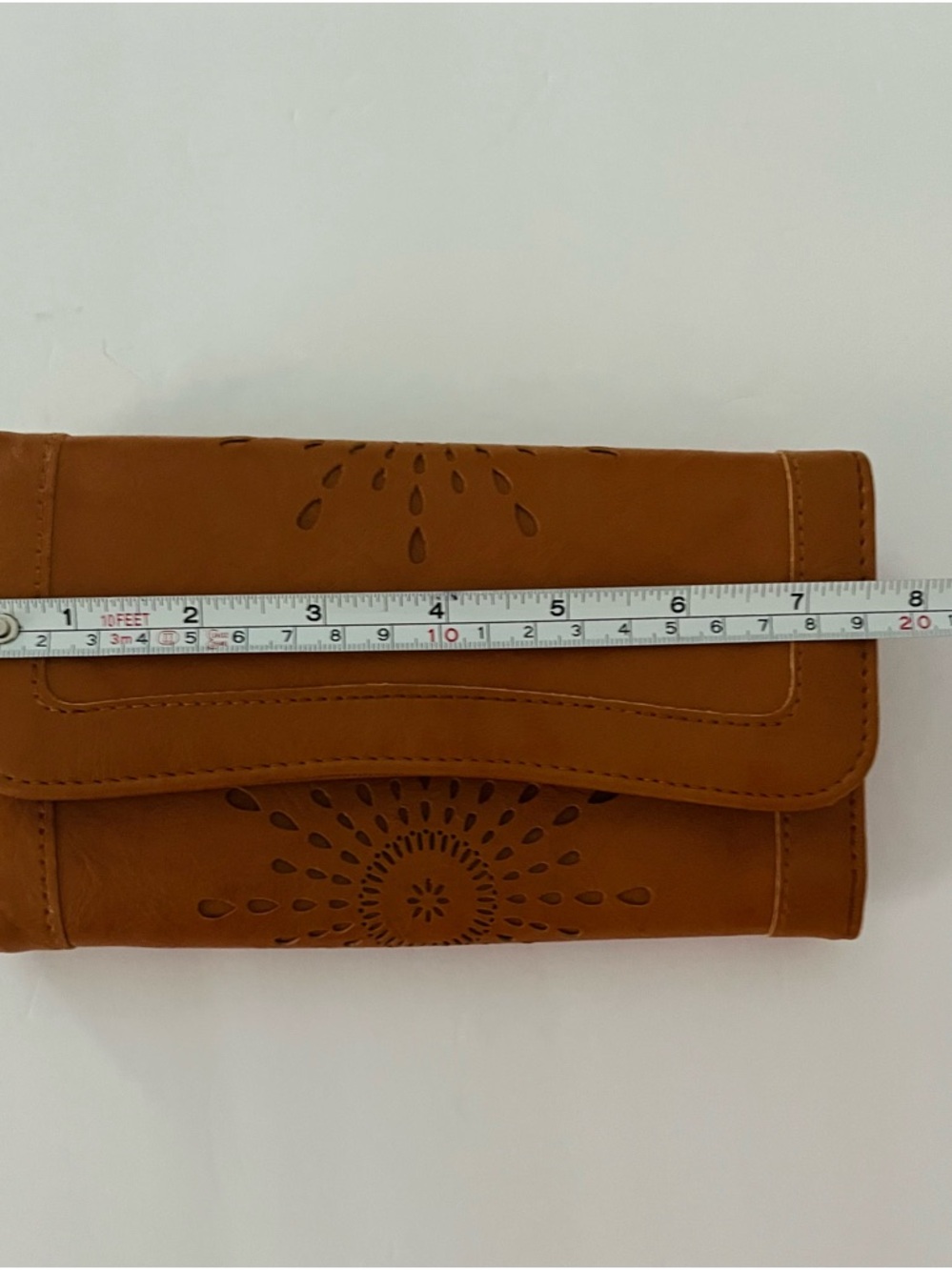 OURBAG Faux Leather Sunflower Trifold Wallet Boho Clutch Brown Cutout Design - Picture 10 of 12